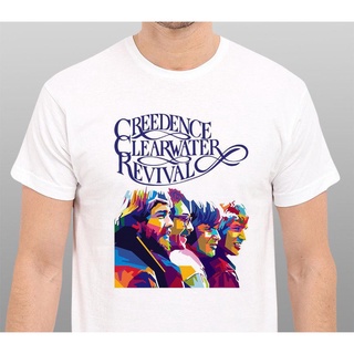 เสื้อยืดผ้าฝ้ายCOTTON เสื้อยืด พิมพ์ลายการ์ตูน Crew hort Creedence Clearwater Revival สไตล์คลาสสิก ไม่ซ้ําใคร สําหรับผู้