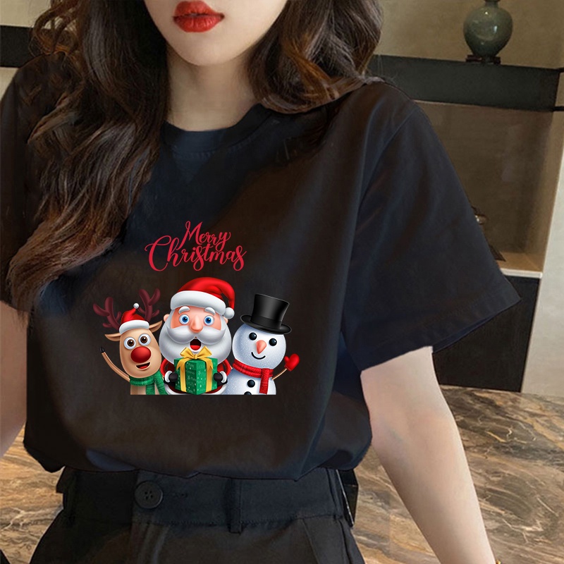 คริสต์มาส-cx-เกาหลีเสื้อยืดขนาดบวกคอกลมการ์ตูนคริสมาสต์รูปแบบการพิมพ์เสื้อยืดเสื้อยืดขนาดใหญ่สําหรับผู้ชา-jbo