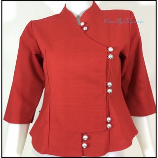 เสื้อผ้าฝ้ายซิสมัยคอจีน-สีแดงมีพร้อมส่งอก34-อก40 นิ้ว
