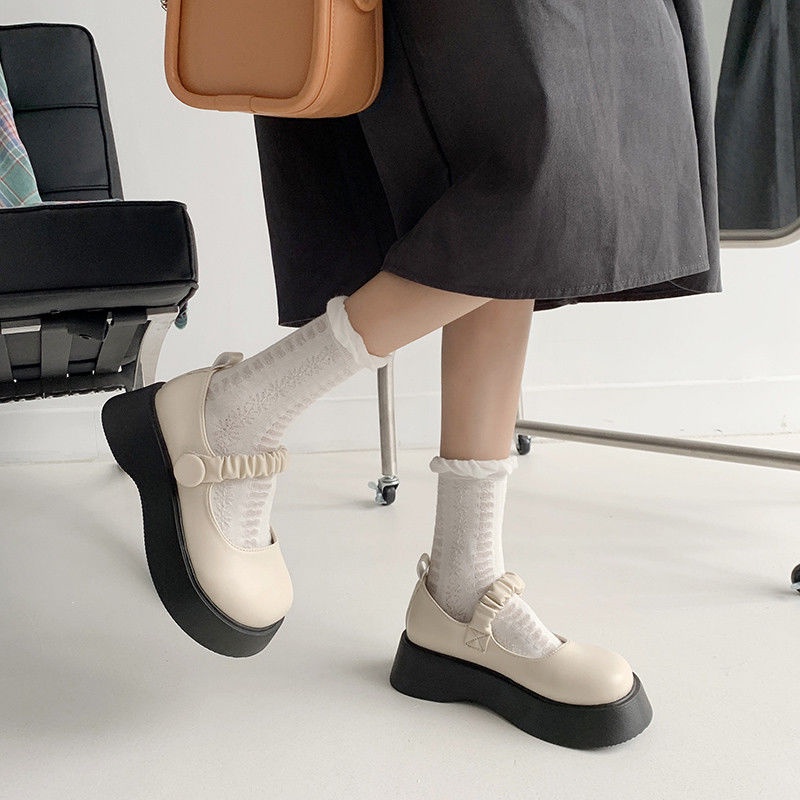 ลดราคา-ฝรั่งเศสย้อนยุคสไตล์อังกฤษรองเท้าหนังสีขาวผู้หญิงด้านล่างหนาเพิ่มความสูงรองเท้าโลลิต้าแมรี่เจนshoes