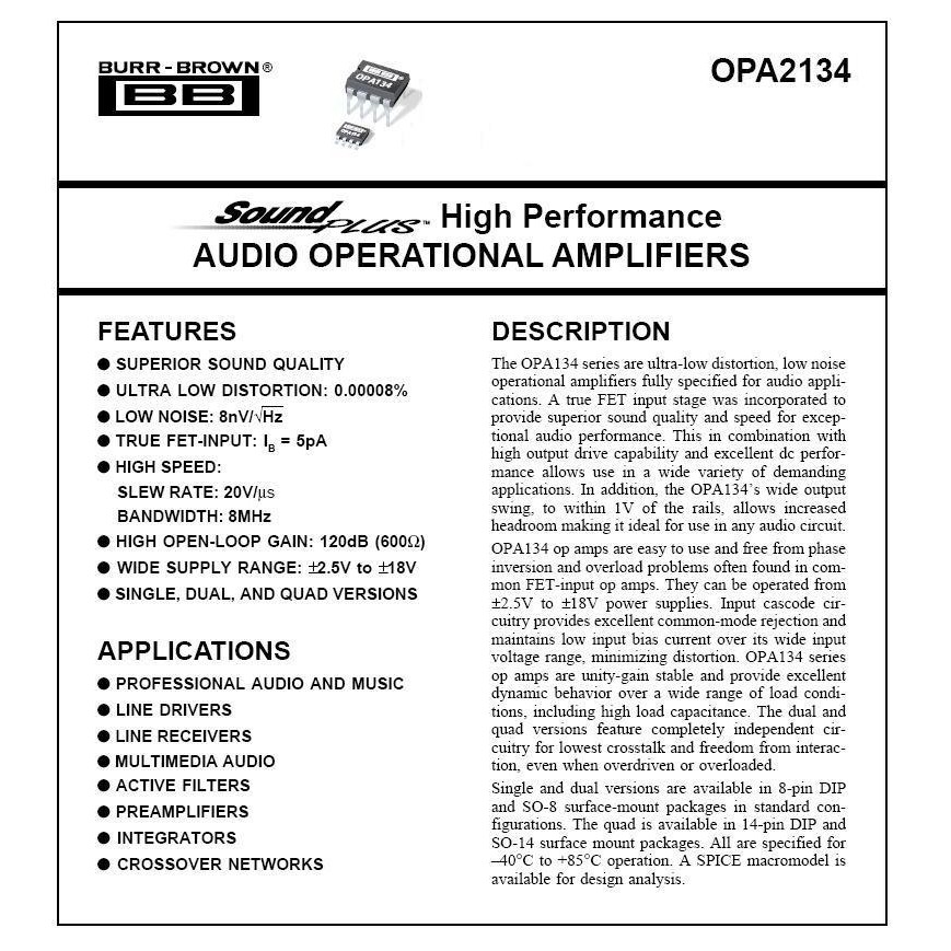 ภาพหน้าปกสินค้า1Pcs OPA2134PAแท้(Original) Texas Instruments 8-Pin PDIP Professional Audio and Music Ultra Low Distortion THD 0.00008% จากร้าน thanayut_shop บน Shopee