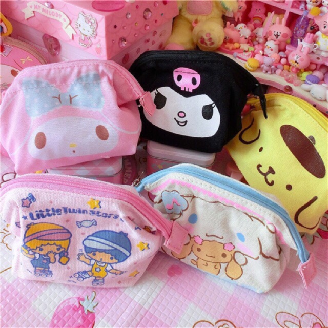 พร้อมส่ง-sanrio-purse-กระเป๋าเหรียญผ้าดิบทรงหีบ