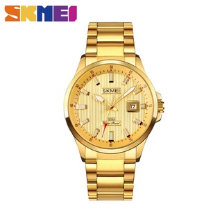 สินค้า SKMEI ของแท้ นาฬิกาข้อมือควอตซ์ แบบสายเหล็ก สีทอง สไตล์แฟชั่น สําหรับผู้ชาย