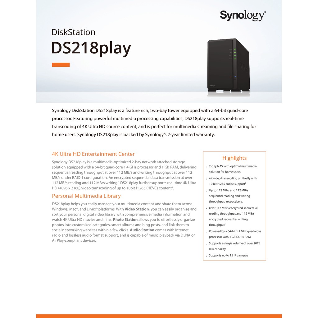 synology-ds218play-2-bay-nas-compact-ethernet-lan-black-ของแท้-100