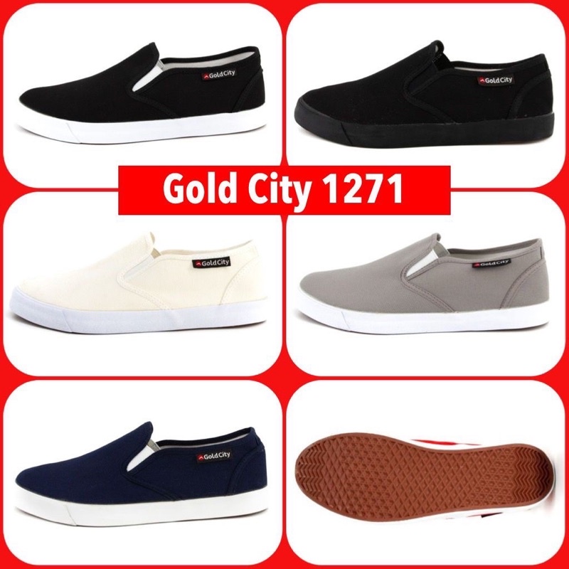 รูปภาพของGold city 1271 รองเท้าผ้าใบสวมโกลด์ซิตี้ สีดำ/ครีม/เทา/กรม/ดำดำ(ดำล้วน) ทรงสลิปออน slip on Goldcity โกลซิตี้ ราคาถูกสุดลองเช็คราคา