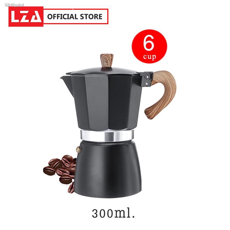 lza-หม้อต้มกาแฟ-moka-pot-รุ่นk91-ต้มกาแฟ-ขนาด-6-คัพ-300-ml-และ-3-คัพ-150-ml-สินค้าคุณภาพเกรดa-ที่จับทนความร้อนทำจากไม้