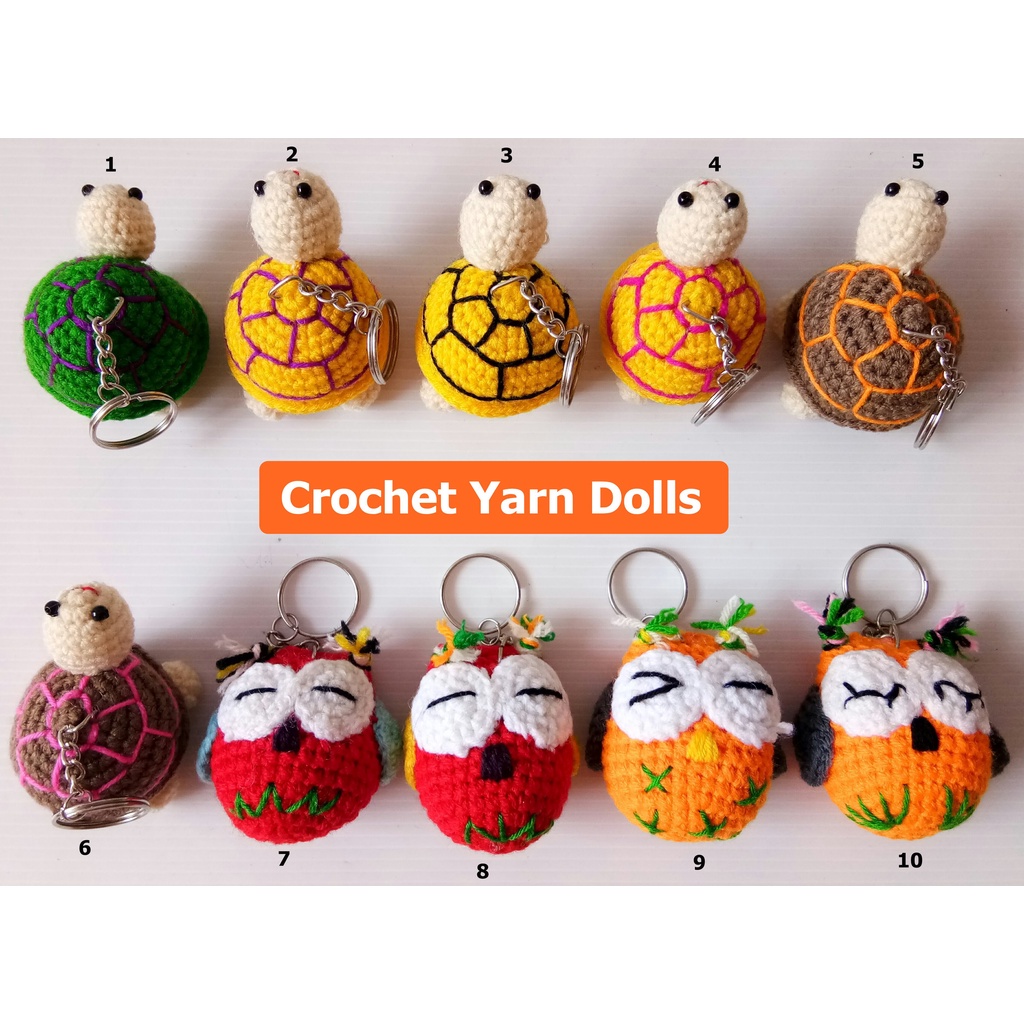 ตุ๊กตาถักไหมพรม-โมเดล-turtle-owl-doll-crochet-yarn-keychain-figure-keyring-handcraft-gift-11