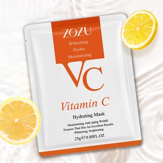 สินค้า แผ่นมาส์กหน้า ZOZU VC Mask Vitamin C มาส์กวิตามินซี หน้าขาวกระจ่างใส หน้าเนียนนุ่มชุ่มชื้น ลดริ้วรอย มาร์คหน้า มาส์กหน้า