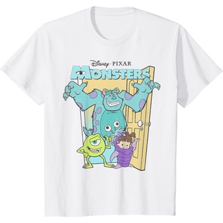 เสื้อยืดผ้าฝ้ายพรีเมี่ยม Disney Pixar Monsters Inc. เสื้อยืด พิมพ์ลายโปสเตอร์ Mike Sully Boo Group