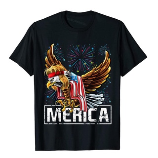 เสื้อยืดผ้าฝ้ายพรีเมี่ยม เสื้อยืดผ้าฝ้าย พิมพ์ลายธงชาติอเมริกา Merica Bald Eagle Mullet 4th Of July แฟชั่นสไตล์ฮิปฮอป สํ