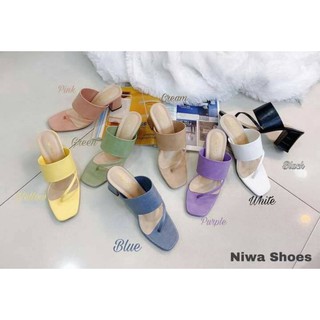 Niwa shoes รองเท้าสตรี ส้นสูง รหัสS15 หนังPU นิ่ม ใส่สบาย สีคัลเลอร์ฟูล