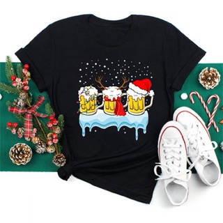 [Ready Stock] Beer Glass Christmas T Shirt Women Fashion Christmas Harajuku Short Sleeve T-shirt Black Casual Unisex Tsh