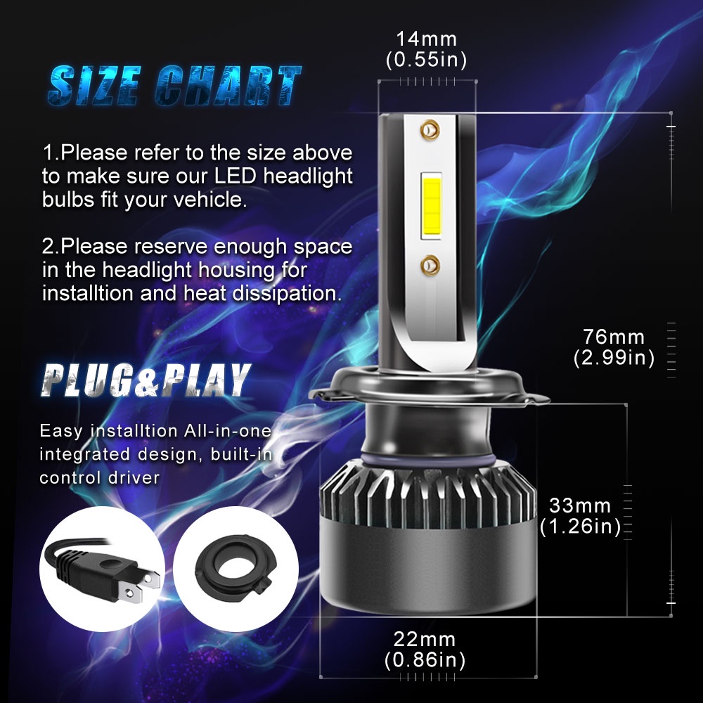 หลอดไฟหน้ารถยนต์-led-20000lm-h11-h4-20000lm-h1-h8-h7-hb3-hb4-9005-9006-9012-hir2-120w-6000k-12v-สว่างมาก-2-ชิ้น