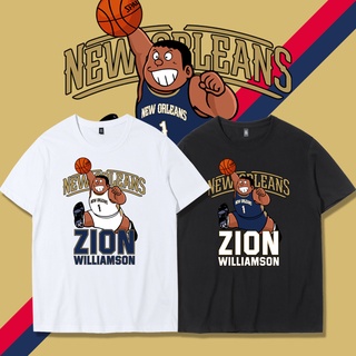 เสื้อยืดผ้าฝ้ายพิมพ์ลายขายดีPelicans Zion Zion Williamson joint fat tiger short-sleeved T-shirt men s basketball sports