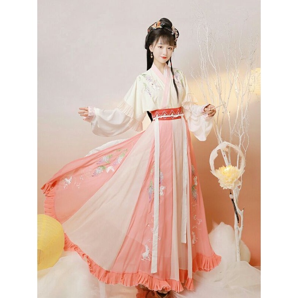 ชุดฮั่นฝู-hanfu-แบรนด์-zhang-le-ting-wisteria-rabbit-collection-ชุดจีนโบราณ-กระโปรงยาว-กระโปรงผูก-เสื้อแบบผูก