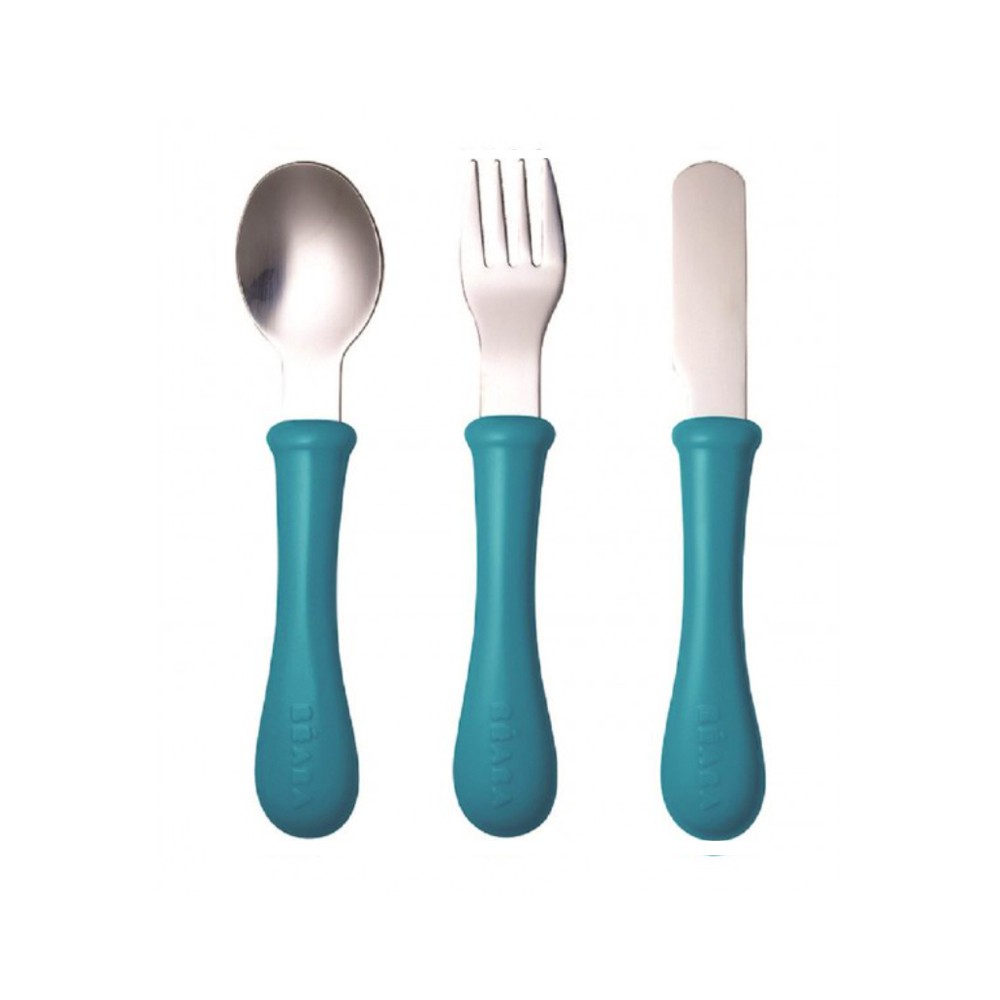 beaba-ชุดช้อนส้อมและมีด-stainless-steel-training-cutlery-knife-fork-spoon-blue