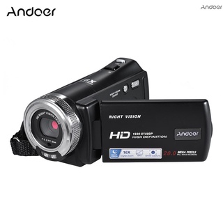 Andoer V12 กล้องบันทึกวิดีโอดิจิทัล Full HD 16X ซูมได้ 1080P พร้อมหน้าจอ LCD หมุนได้ 3.0 นิ้ว เครื่องตรวจจับใบหน้า วิสัยทัศน์กลางคืน 20 ล้านพิกเซล