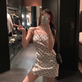 🚀[พร้อมส่ง] 👗เดรสสัน ลายจุด น่ารัก  เซ็กซี่ สไตล์เกาหลี⚫🔘