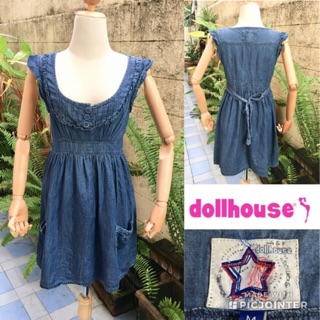 2sis1bro แบรนด์แท้ dollhouse เดรสยีนส์ เอวผูก มือสอง พร้อมส่ง sz M