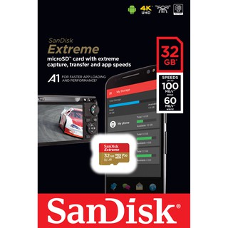 ภาพขนาดย่อของภาพหน้าปกสินค้าSanDisk Extreme micro SD 32GB ความเร็ว อ่าน 100MB/s เขียน 60MB/s (SDSQXAF-032G-GN6MN) จากร้าน sandisk_thailand_officialshop บน Shopee