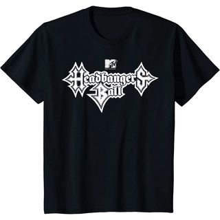 คอลูกเรือเสื้อยืดคอกลมเสื้อยืดคอกลม ผ้าฝ้าย พิมพ์ลายโลโก้ MTV Headbangers Ball Outline แฟชั่นฤดูร้อน คุณภาพดีผ้าฝ้ายแท้