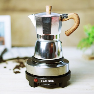 (สีเงิน) KAMPING เตาไฟฟ้ามินิ 500W + หม้อต้มกาแฟสด มอคค่าพอท MOKA POT