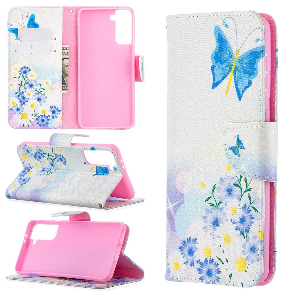 เคส-galaxy-มีสีสัน-ทาสี-ผิวหนัง-กรณี-s21fe-s20fe-s21-s20lite-s21ultra-colorful-painted-leather-case-wallet-holder-cardslot-cartoon-samsung-s21plus