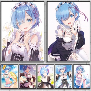 โปสเตอร์กระดาษคราฟท์ พิมพ์ลายการ์ตูนญี่ปุ่น Re: Zero Character REM คุณภาพสูง สไตล์เรโทร สําหรับตกแต่งห้องนั่งเล่น บาร์