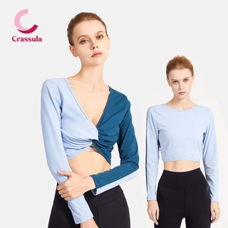 Crassula เสื้อออกกำลังกายแขนยาว ดีไซน์ไขว้ ใส่ได้สองด้าน ผ้ายืดหยุ่น สวมใส่สบาย