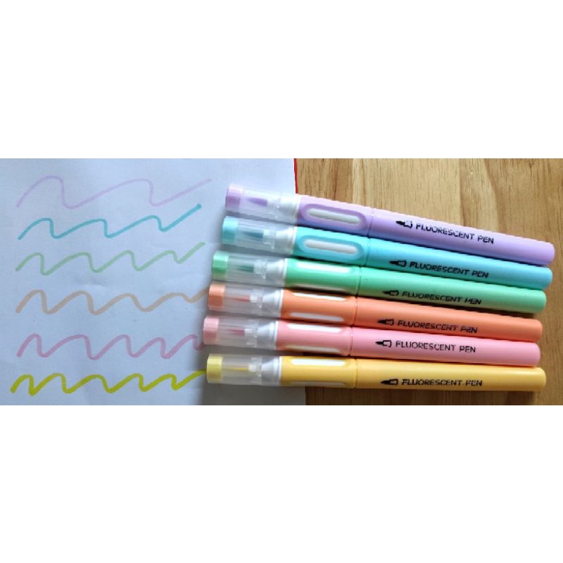 ปากกาไฮไลท์-ปลายพู่กัน-fluorescent-pen-no-906-สีพาสเทล-ชุด6สี