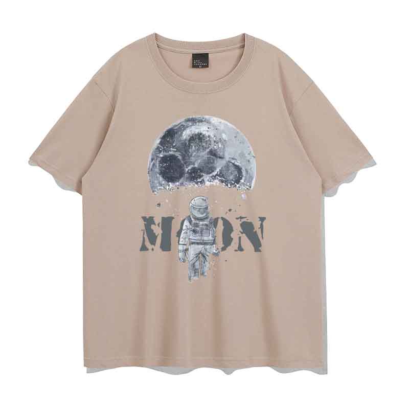 เสื้อยืดลําลอง-พิมพ์ลายนักบินอวกาศ-ดวงจันทร์-แฟชั่นสําหรับสตรี
