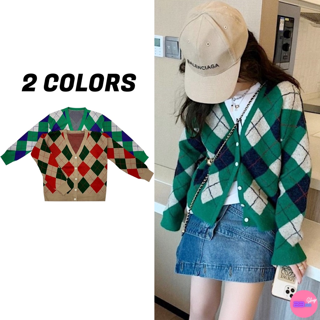 sale80-เสื้อไหมพรมกันหนาว-ลายสี่เหลี่ยมข้าวหลามตัด-2-สี