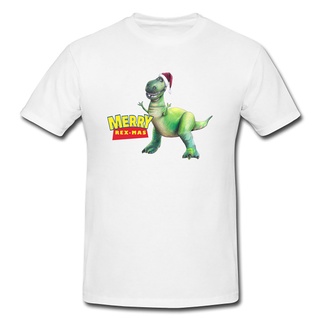 เสื้อยืดโอเวอร์ไซส์เสื้อยืดลําลอง ผ้าฝ้าย แขนสั้น คอกลม พิมพ์ลาย Merry Rex-mas สไตล์เกาหลี สําหรับผู้ชายS-3XL