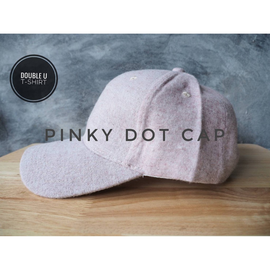 ออกใบกำกับภาษีได้-หมวกแก๊ปสีพื้นชมพูกระขาว-pinky-dot-cap