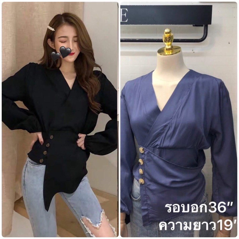 feminine-koncept-เสื้อคอวี-แขนยาว-ทรงสูท-เฉียง-สไตล์เกาหลี