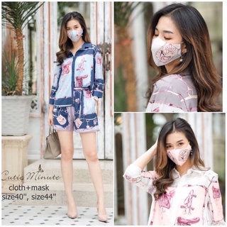 ชุดเซ็ทขาสั้น+แมส​ ผ้าชีฟองผสมซิลล์เนื้อเกาหลีเกรดพรีเมี่ยม เนื้อผ้ามีความยืดหยุ่น เนื้อผ้าดี