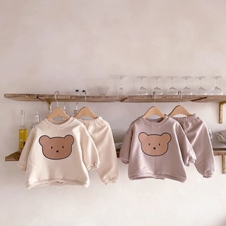 Autumn New Kids Boys and Girls Cartoon Bear Printed Sweater Clothing Set