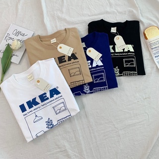 พร้อมส่ง🫐🥦เสื้อยืด oversize สไตล์มินิมอลสกรีนลาย IKEA stay home catalog (F33)