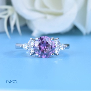 Fancy แหวน ประดับเพทาย ทรงกลม สีม่วง สไตล์มินิมอล เรียบง่าย โรแมนติก สําหรับผู้หญิง