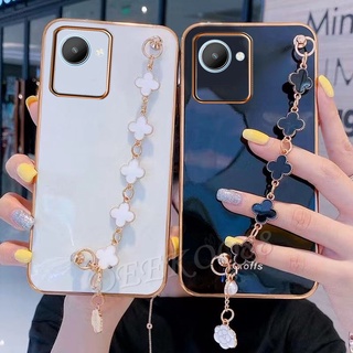 ใหม่ เคสโทรศัพท์มือถือแบบนิ่ม พร้อมสายคล้องข้อมือ สีดํา แฟชั่น สําหรับ Realme C30 C31 C35 2022 RealmeC30