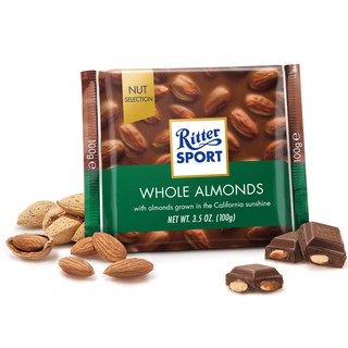 ริตเทอร์ สปอร์ต ช็อกโกแลตนมผสมอัลมอนด์ Ritter Sport Milk Chocolate Whole Almonds 100 กรัม