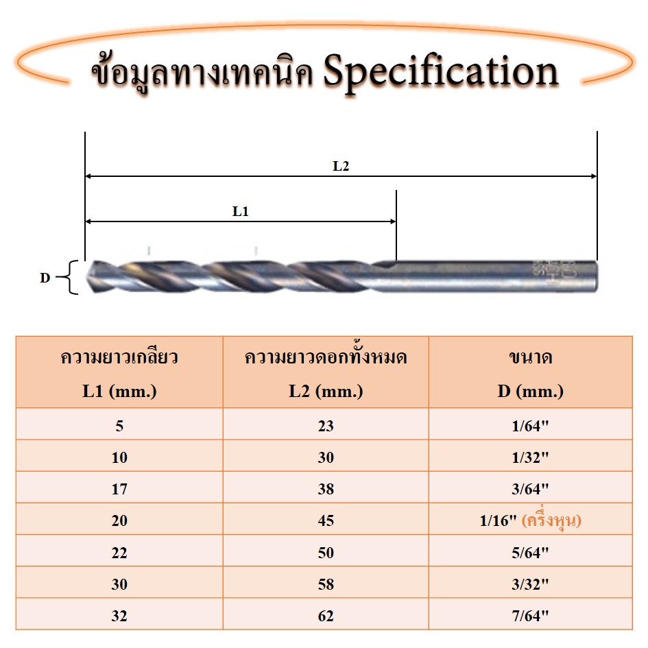 hy-ดอกสว่าน-เจาะเหล็ก-hss-ขนาด-1-64-นิ้ว-7-64-นิ้ว-10-ชิ้น-ตามตัวเลือก