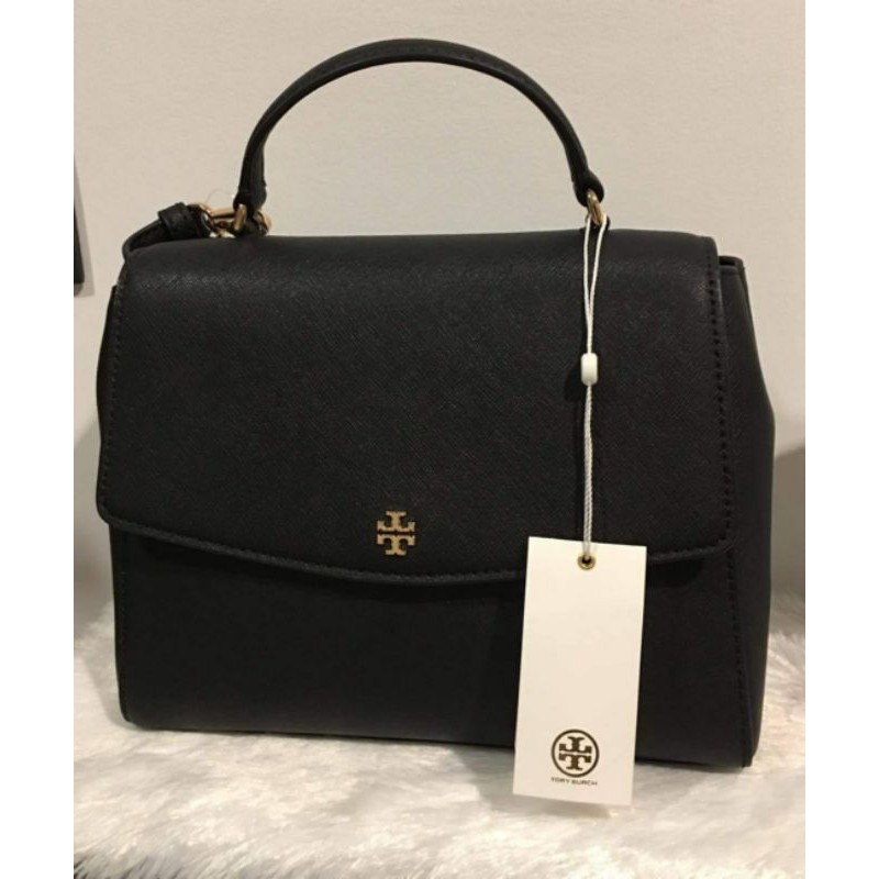 Tory Burch Emerson Structured Black Leather Satchel