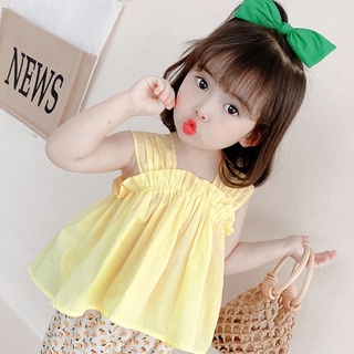[Babycat] พร้อมส่ง ใหม่ เสื้อแขนกุด ผ้าฝ้ายแท้ แต่งระบาย สีพื้น สไตล์เกาหลี ญี่ปุ่น ตะวันตก แฟชั่นฤดูร้อน สําหรับเด็กผู้หญิง 2022