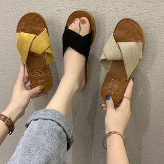 พร้อมส่ง # 🔥Sandalsหญิงฤดูร้อนสไตล์นางฟ้า ins tide 2021 แฟชั่นใหม่นักเรียนทุกคู่โรมแบนสองสวมรองเท้าแตะสีแดงสุทธิ