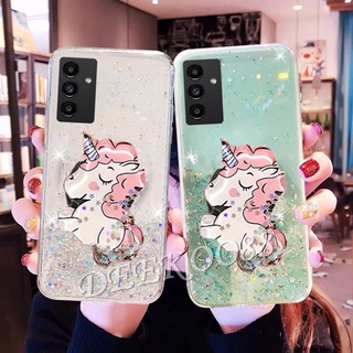 เคสโทรศัพท์มือถือ ซัมซุง Samsung Galaxy A13 A23 LTE A33 A53 A73 M13 M23 M33 M53 5G 4G Smartphone Casing with Lovely Cute Cartoon Unicorn Pink Horse Stand Holder Phone Case Glitter Bling Transparent Cover