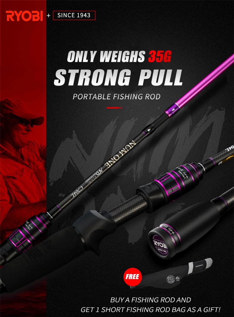 Ryobi NUM ONE คันเบ็ดตกปลาคาร์บอน แบบพกพา 4 ส่วน 1.8 ม. 2.1 ม. 2.4 ม. M ...