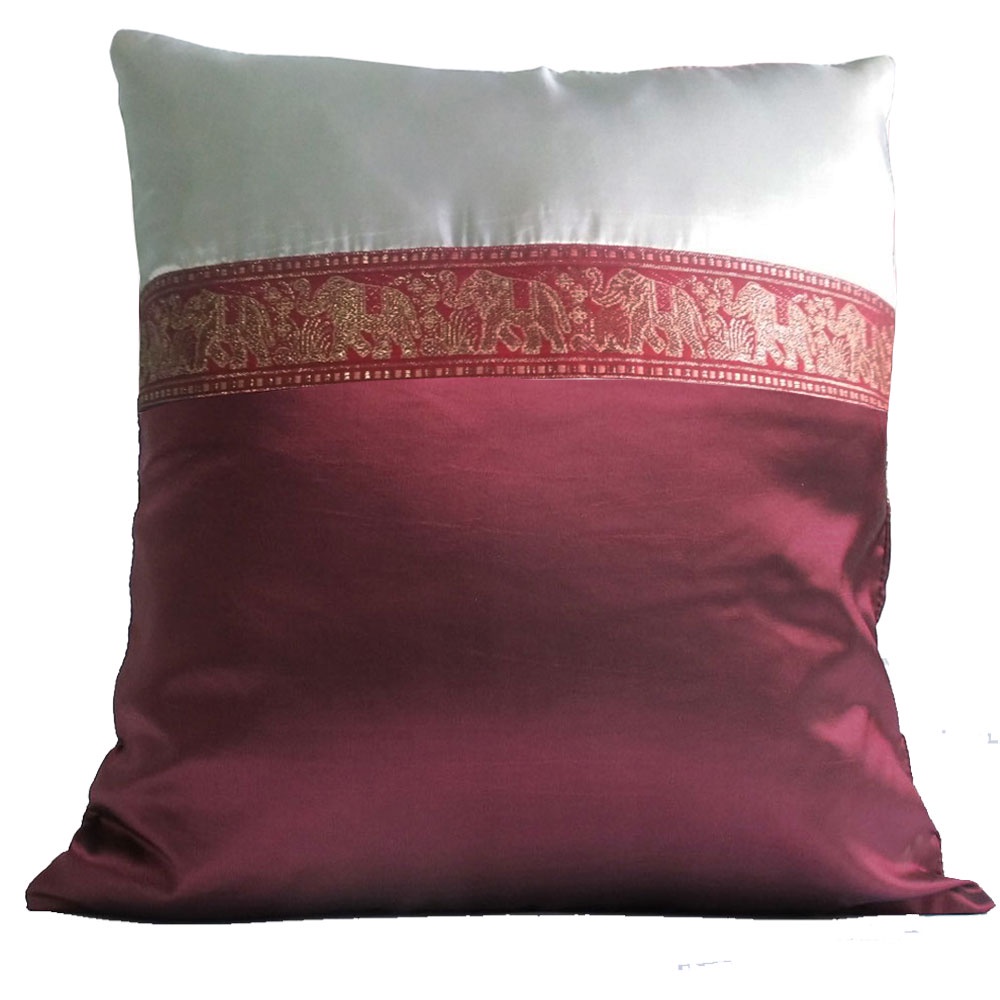 a43-thai-silk-pillow-covers-ปลอกหมอนอิง-two-tone-ไหมไทยลายช้าง-16-16-นิ้ว-1-คู่