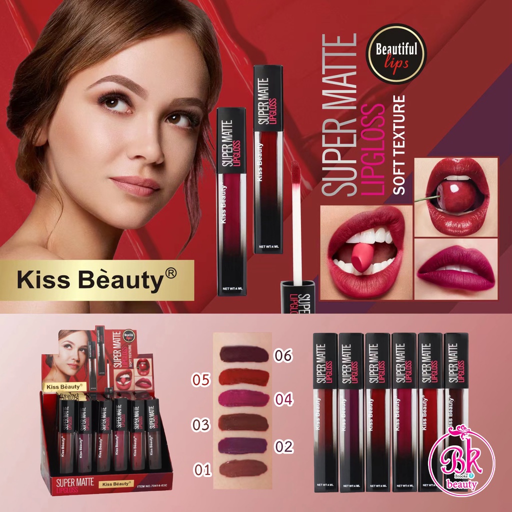 Kiss Beauty ลิปกลอส ซุปเปอร์แมตต์ ลิปสติก ลิปจุ่ม ลิปแมท ลิป เนื้อกำมะหยี่แบบแมตต์ ความอิ่มตัว