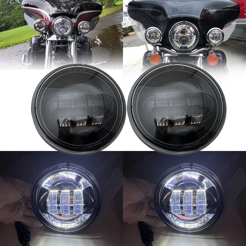 1-pair-4-5inch-motorcycle-chrome-black-led-fog-passing-auxiliary-light-for-classic-flhr-electra-glide-road-king-4-5-amp-quot